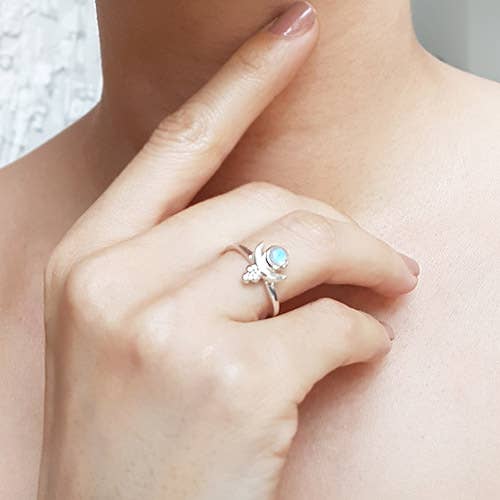 Abundance - Rainbow Moonstone Ring - Size 8 Crystal Earth Sterling