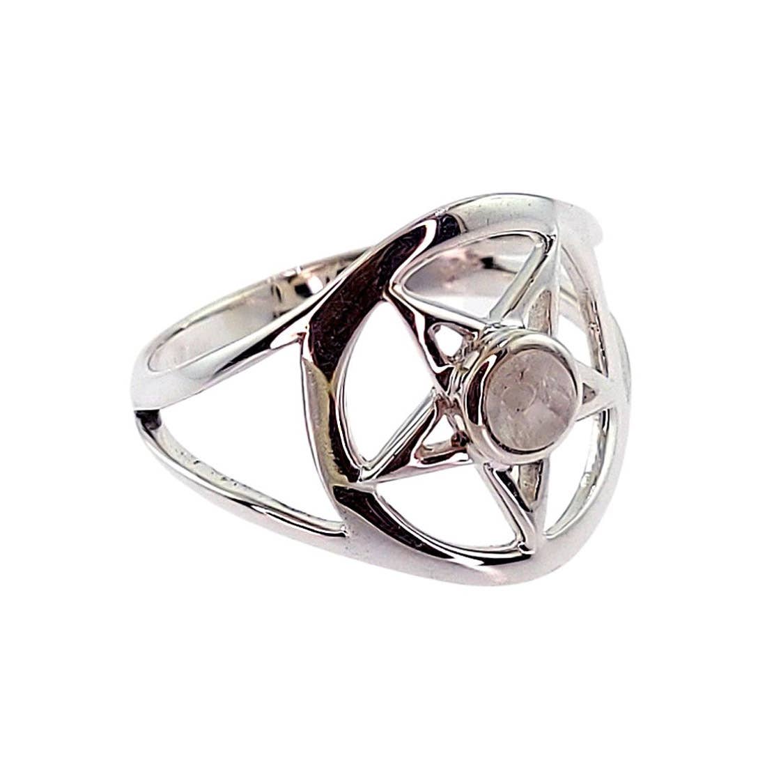 As Above So Below  Rainbow Moonstone Silver Ring - Size 7 Crystal Earth Sterling