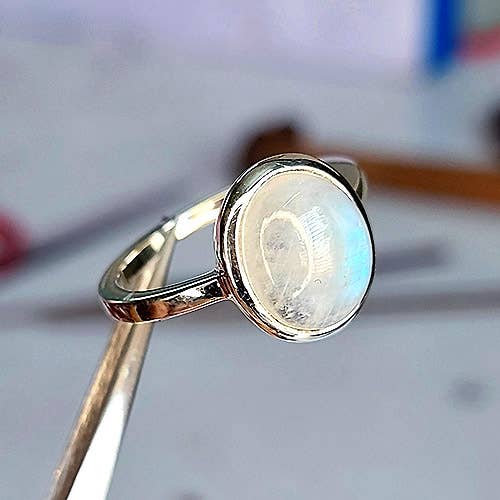 Feelings - Rainbow Moonstone Ring - Size 8 Crystal Earth Sterling