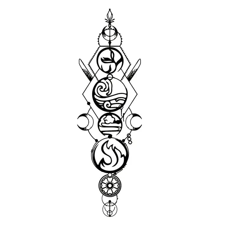 Four - Element Metal Wall Art - Fire, Water, Earth & Air Design with Geometric Ironwork - The Bookstore
