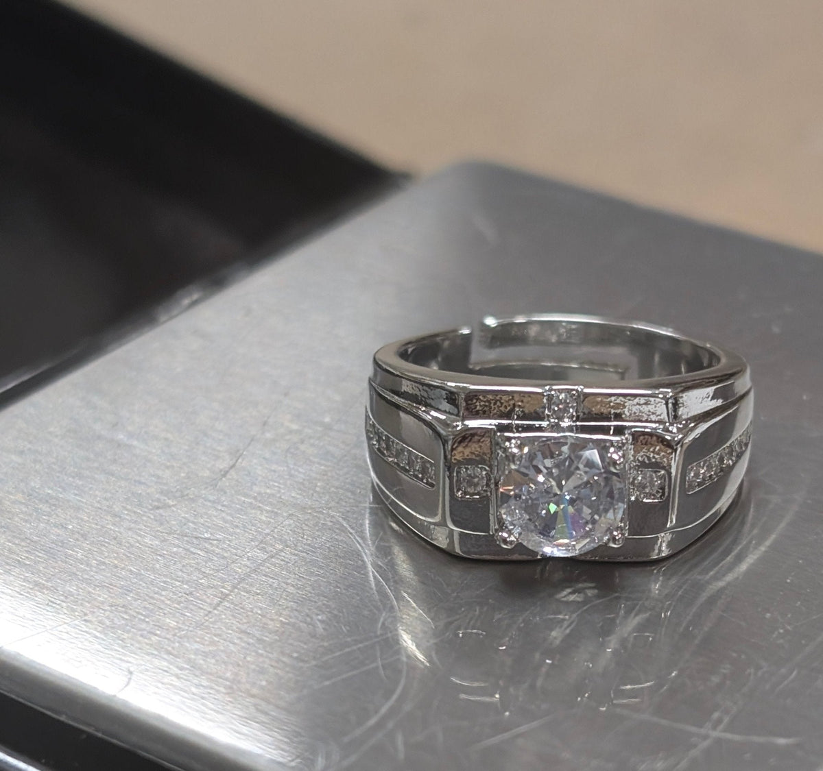 Men's Elegant 925 Sterling Silver CZ Ring - Adjustable Handsome Guy Jewelry
