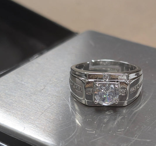 Men's Elegant 925 Sterling Silver CZ Ring - Adjustable Handsome Guy Jewelry