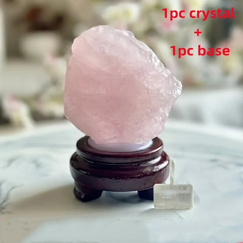 Natural Rose Quartz on Wooden Stand Karayan