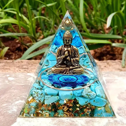 Orgonite Pyramid with Smiling Buddha: Supreme Wisdom and Serenity for Your Space Eternity crystal