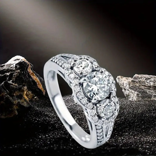 Silver 3 Stone 0.2ct Moissanite Ring - Size 8 Eternal Bright Jewelry