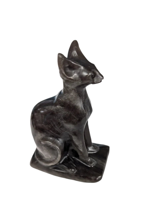 Silver Obsidian Egyptian Cat Figurine Crystal Wholesaler Hua