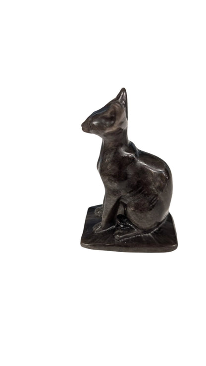 Silver Obsidian Egyptian Cat Figurine Crystal Wholesaler Hua