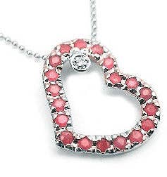 Sterling Silver Ruby and Diamond Heart Pendant Necklace Silver Insanity