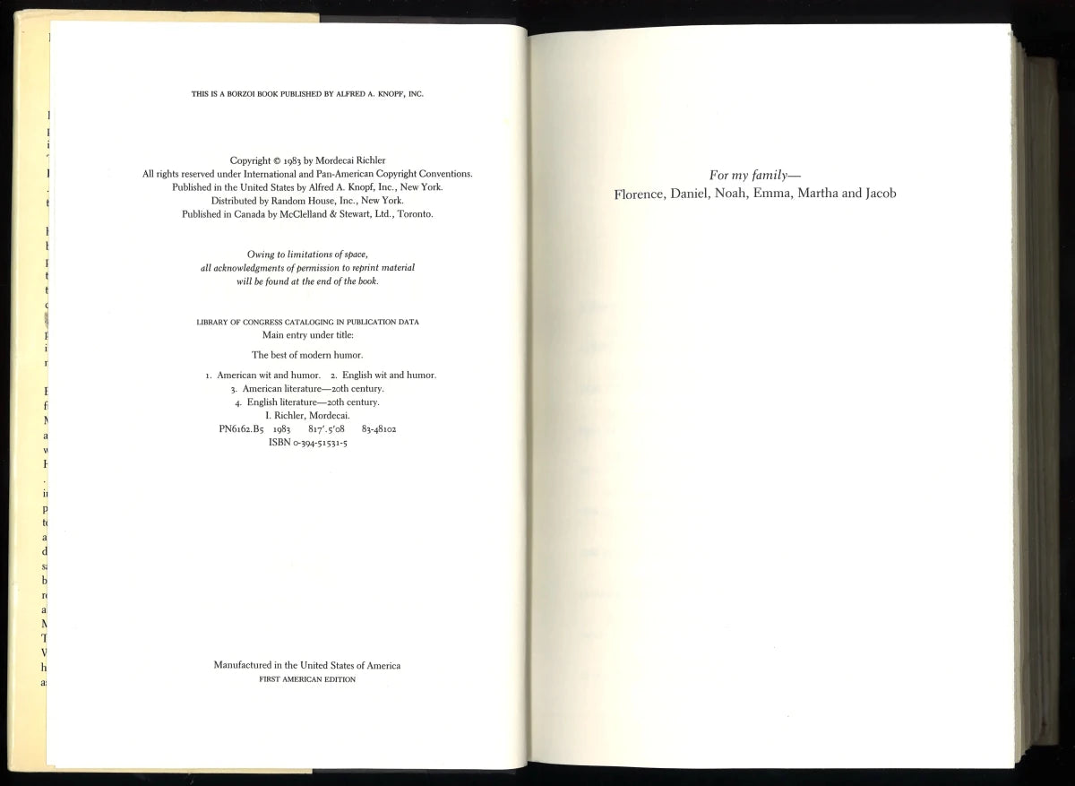 The Best of Modern Humor edited by Mordecai Richler – First American Edition, 1983 - The Bookstore